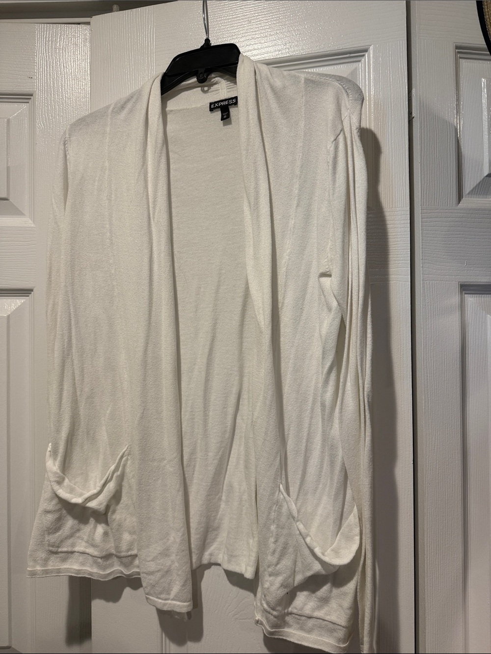 Express White Open-Front Draped Cardigan